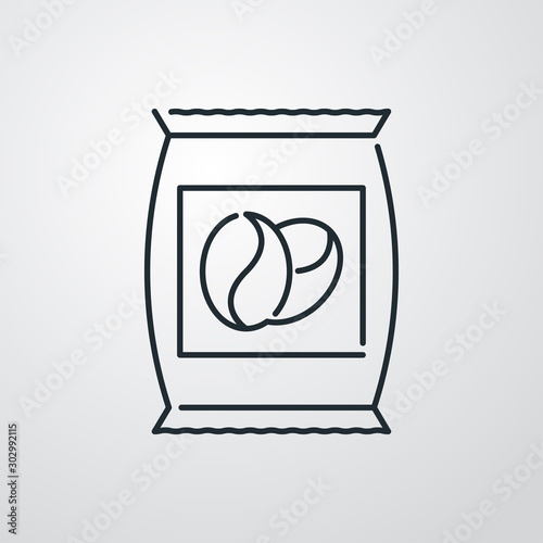 Icono plano lineal saco de café en fondo gris