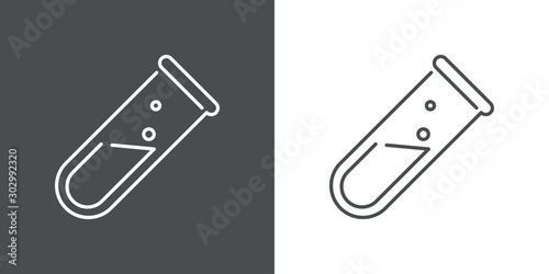 Símbolo laboratorio de química con icono lineal de tubo de ensayo de cristal en gris y blanco