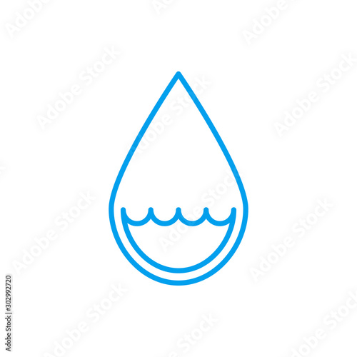 Icono plano lineal gota agua con ondas en color azul
