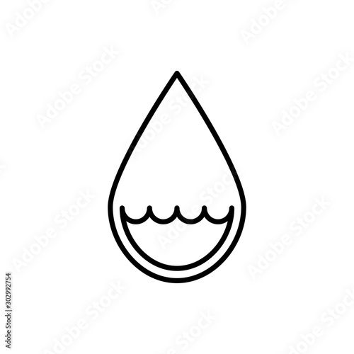 Icono plano lineal gota agua con ondas en color negro