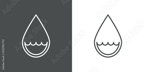 Icono plano lineal gota agua con ondas en fondo gris y fondo blanco