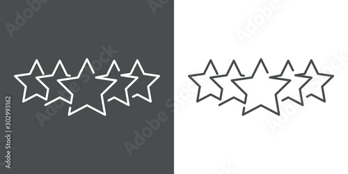 Símbolo rankig. Icono plano lineal con 5 estrellas en fondo gris y fondo blanco