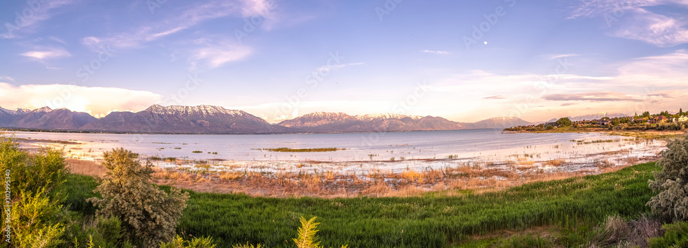 Panorama view of Utah Lake with Mount Timpanogos