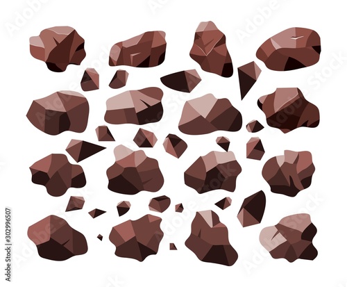 vector set of sweet dark chocolate bar crumb pieces