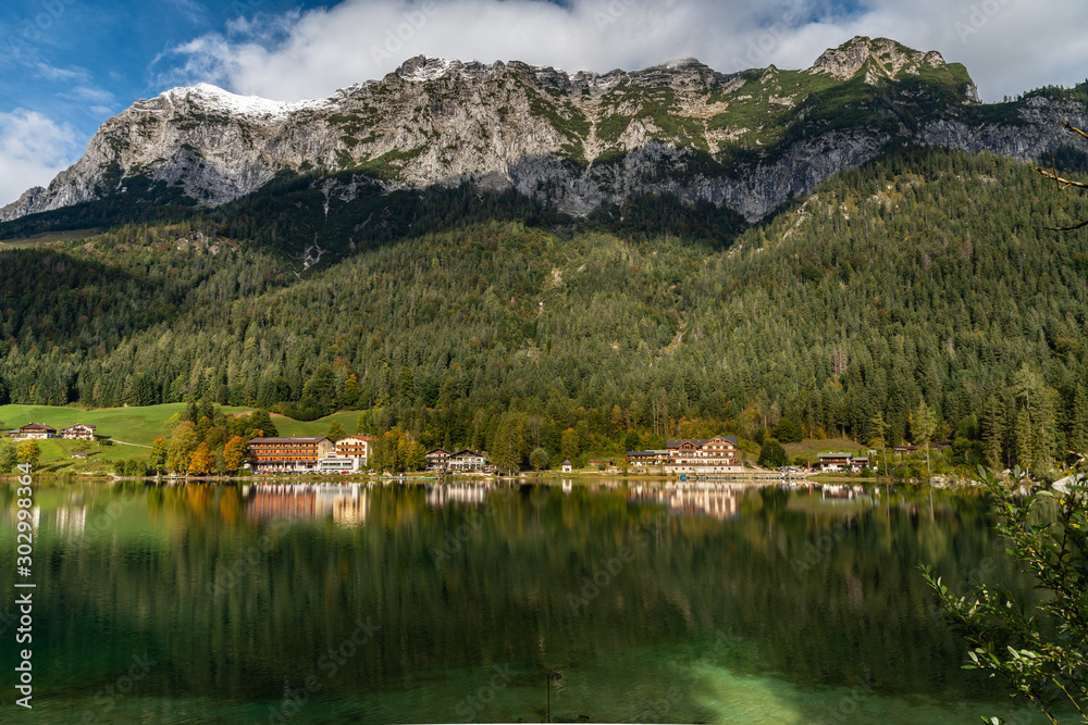 Idyllic view of Hintersee and Alps in Ramsau, Bavaria, Germany