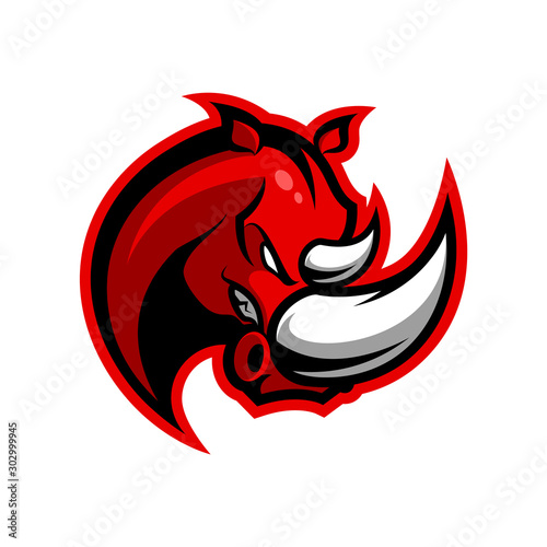 Premium quality esports team mascot rhino vector logo isolated emblem. Savage wild animal sport logotype label illustration. Amazing gaming warrior hero character t-shirt badge print design.