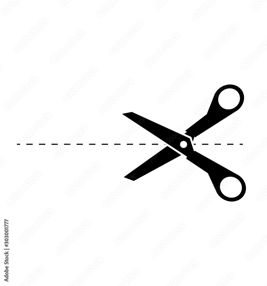 Scissors icon with cut lines on white background vector illustration Scissors icon with cut lines on white background vector illustration