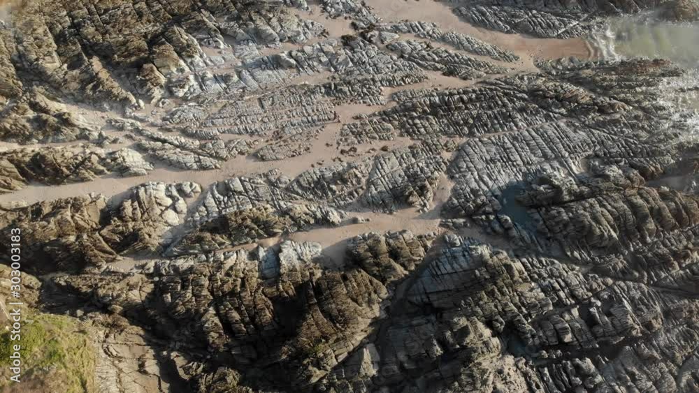 Aerial Landscape Flying Over Rocks And Beach Woolacombe, Devon, Bird's Eye View Aerial Landscape Flying Over Rocks And Beach Woolacombe, Devon, Bird's Eye View