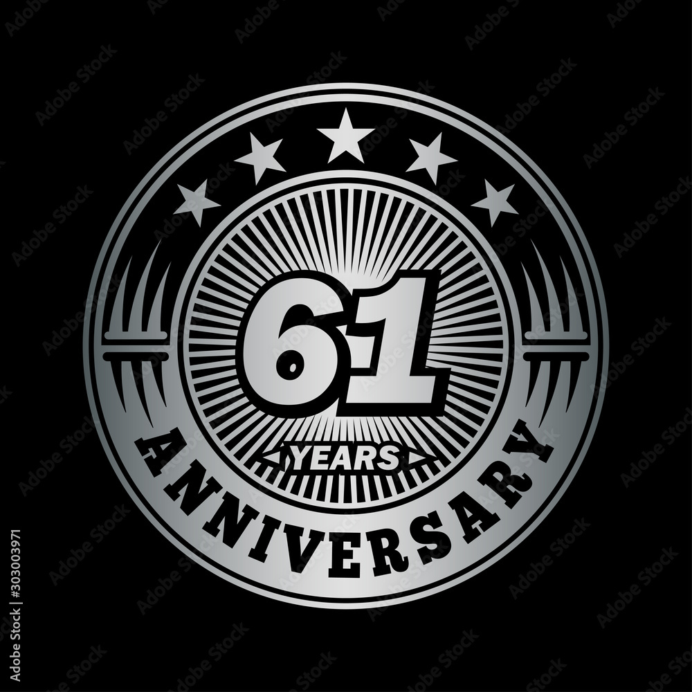 61 years anniversary celebration logo design. Vector and illustration.
