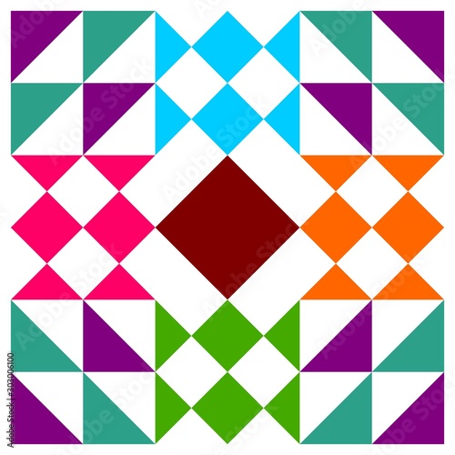 Barn quilt pattern, Patchwork design, Abstract geometric tiled trail Vector illustration