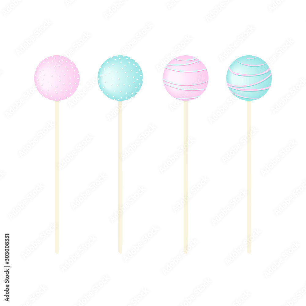 Sweet candy - lollipops set isolated on white. blue and rose icing and sprinkles, stripes and dots. Sweet candy - lollipops set isolated on white. blue and rose icing and sprinkles, stripes and dots.