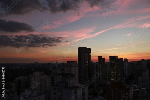 S  o Paulo city skyline at sunset