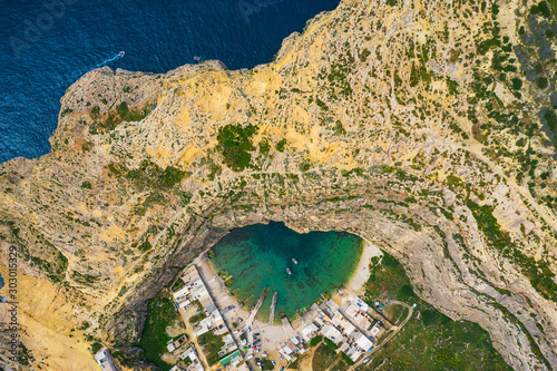 The Inland Sea and tourist boat. Dwejra is a lagoon of seawater on the island of Gozo. Aerial view. Mediterranean sea. Malta country photo