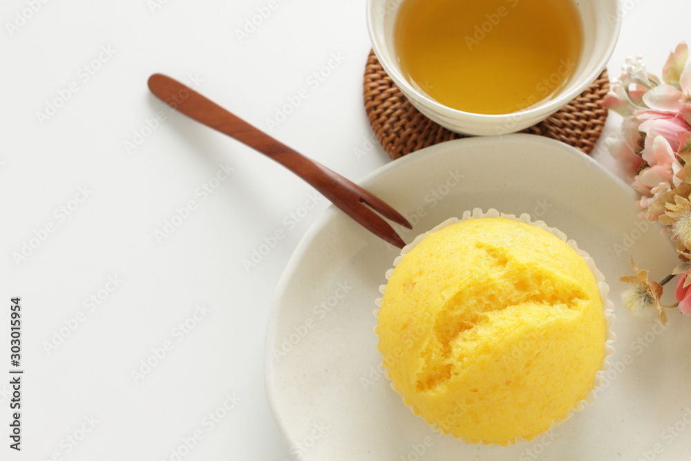 yellow steamed bun on dish for lemon cake image yellow steamed bun on dish for lemon cake image