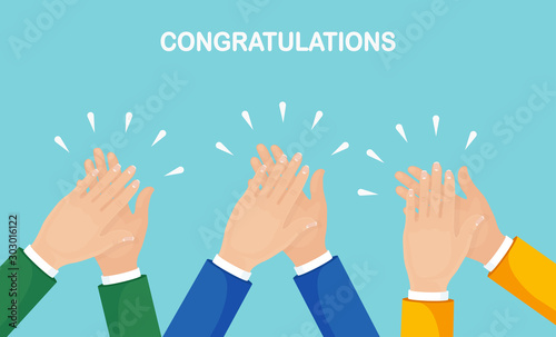 Clap of the hands isolated on background. Businessman clapping. Applause, cheer. Good opinion, positive feedback concept. Congratulate with successful deal. Vector flat design