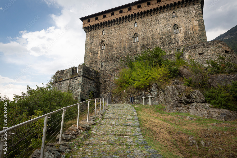 the medieval castle of Verres town, Aosta Valley, Italy