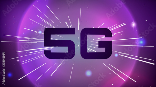 5g banner. Speed of light futuristic look. Abstract pink sphere with large letters. New telecommunication technology. For news, web sites, landing pages, presentations. Stock vector illustration