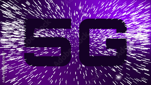 5g technology banner. Travel through stars with speed of light look. Super fast new generation technology of data transfer. Template for news article or web landing page. Stock vector illustration