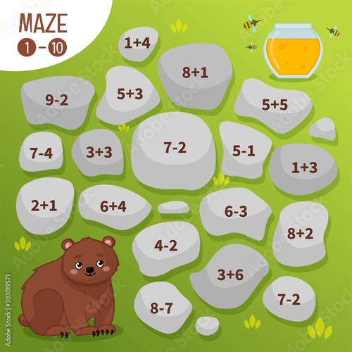 Maze game for children.  Help the bear get to the honey.