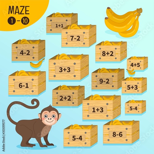 Maze game for children. Help the monkey get to the bananas.
