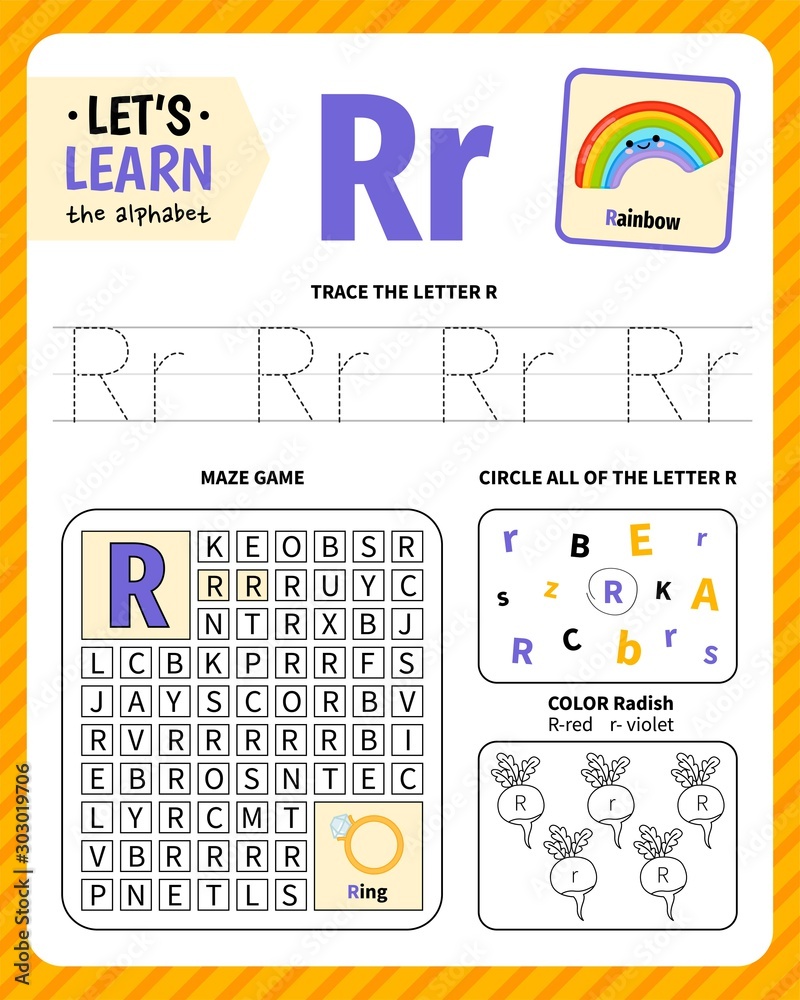 Kids learning material. Worksheet for learning alphabet. Letter R ...