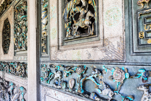 Ornaments in the hallway of Khoo Kongsi clanhouse, a Hokkien clan temple in the UNESCO World Heritage site part of Georgetown in Penang, Malaysia. photo