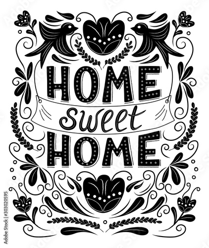 Home sweet home hand lettering composition suitable for greeting card, banner, web print