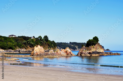 Os Castelos rocks in Seiramar beach, between Covas a Sacido beach, in Viveiro, Lugo, Galicia. Spain. Europe September 21, 2019 photo
