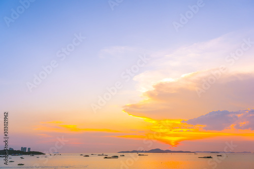 Beautiful landscape of sea ocean around Pattaya city in Thailand at sunset time
