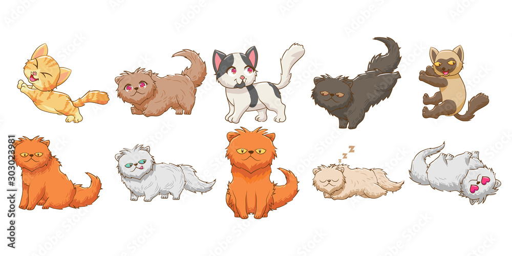 Fototapeta premium cat kitten baby funny character vector set graphic clipart design