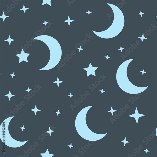 Moon and stars seamless pattern. Sky texture background. Star and moons.