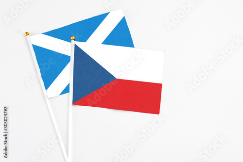 Free Download Czech Republic and Scotland stick flags on white background. High quality fabric, miniature national flag. Peaceful global concept.White floor for copy space. - GFXLoad