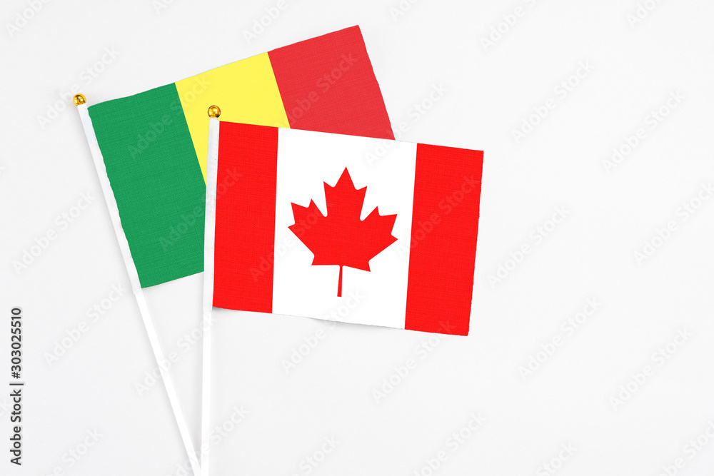 Canada and Senegal stick flags on white background. High quality fabric, miniature national flag. Peaceful global concept.White floor for copy space. Canada and Senegal stick flags on white background. High quality fabric, miniature national flag. Peaceful global concept.White floor for copy space.