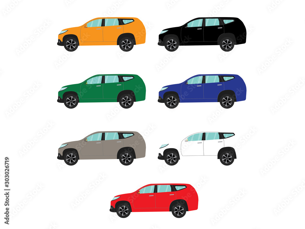 Naklejka premium Set of suv car side view on white background,illustration vector