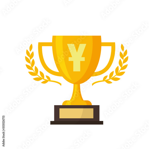 Gold trophy with gold yen sign,vector illustration