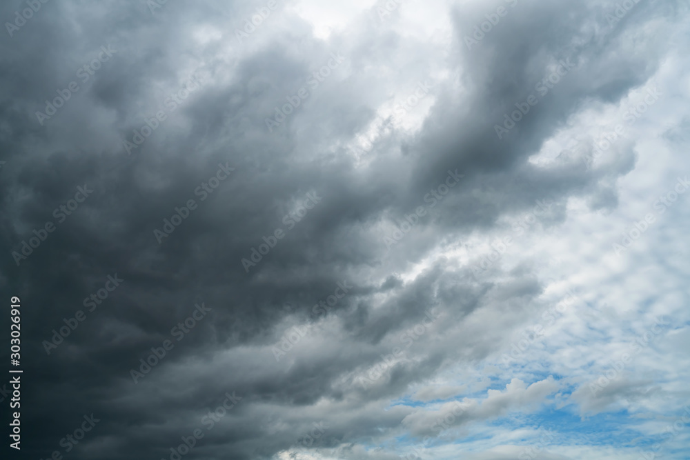 Rain clouds and black sky textured background