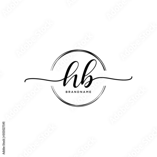 HB Initial handwriting logo with circle template vector.