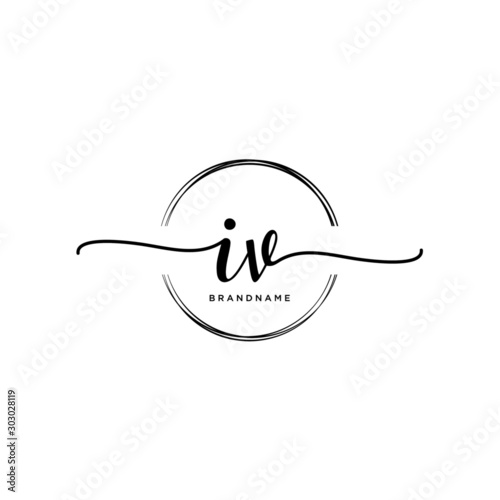 IV Initial handwriting logo with circle template vector.
