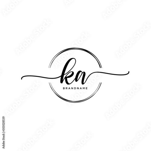 KA Initial handwriting logo with circle template vector.