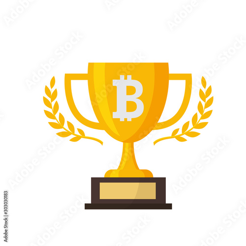 Gold trophy with silver bitcoin sign,vector illustration