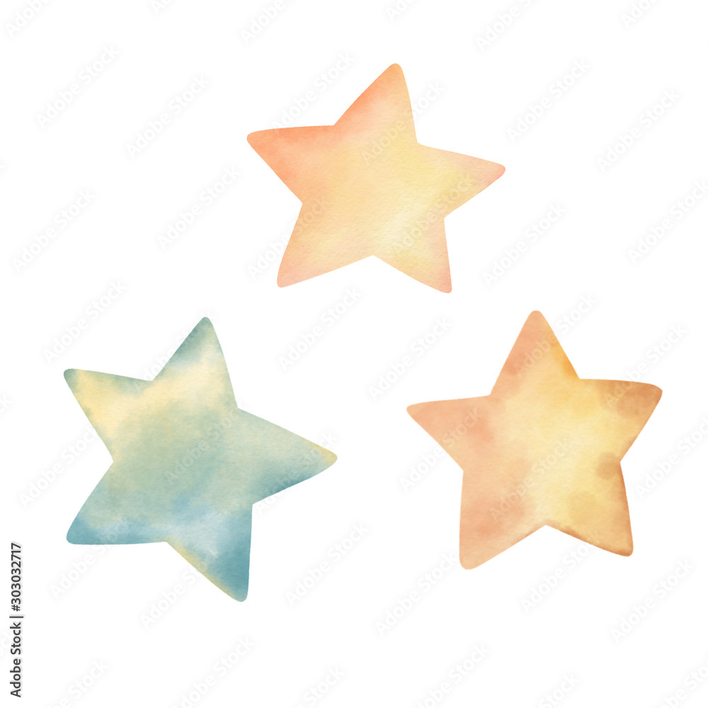 Set of Christmas watercolor stars isolated on a white background. Watercolor stars Set of Christmas watercolor stars isolated on a white background. Watercolor stars