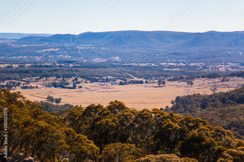View from lookout into mountain valley in Australia