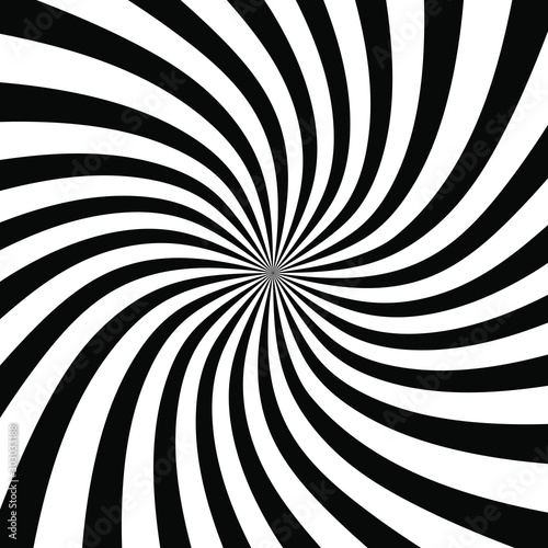 Black stripes in spiral form. Op art. Monochrome background. Design element for prints  web pages  template and textile pattern