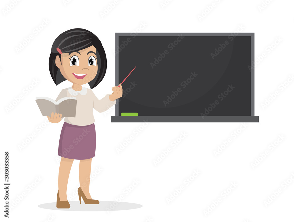 Cartoon character, Girl in teacher teaching a lesson on the chalkboard. Cartoon character, Girl in teacher teaching a lesson on the chalkboard.