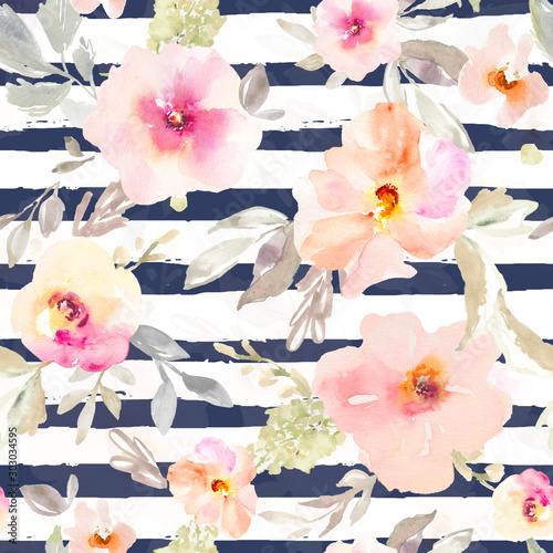 Modern Watercolor Floral Background. Cute Painted Floral 