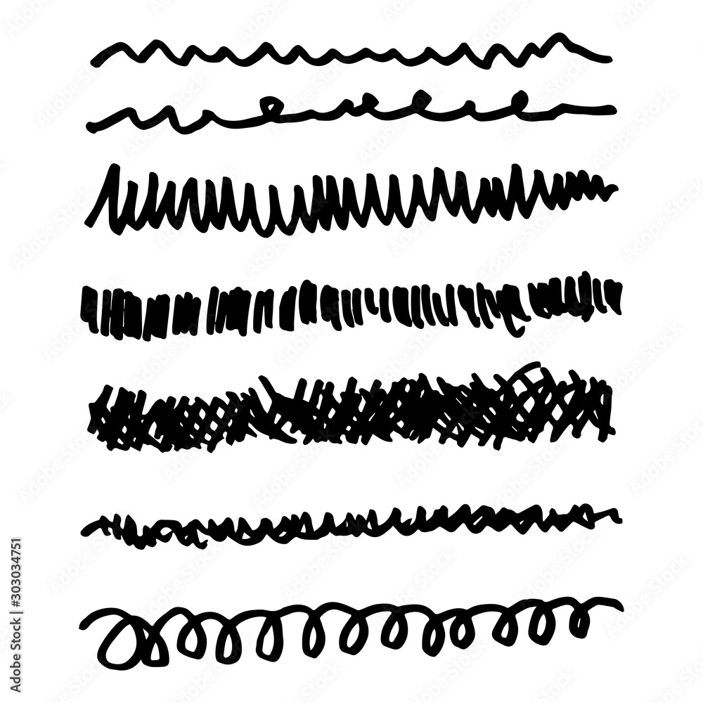 doodle set of hand drawn scribbles, line borders, sketch strokes, and design elements isolated on white