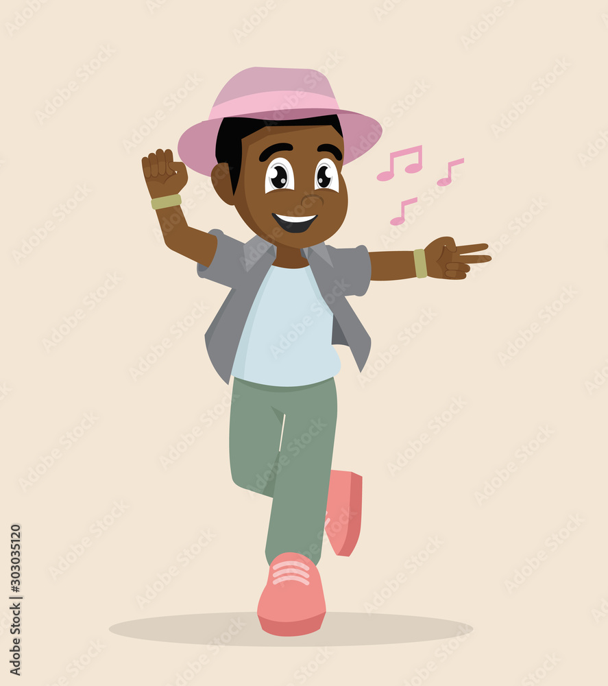 Fotografie Cartoon character Poses, African Boy dancing.