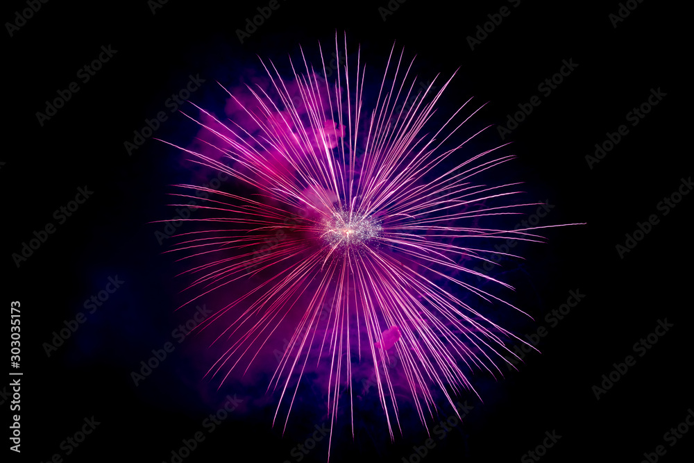 Magenta Sparkling Fireworks Background on Night Scene Magenta Sparkling Fireworks Background on Night Scene