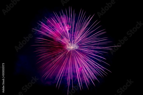 Magenta Sparkling Fireworks Background on Night Scene