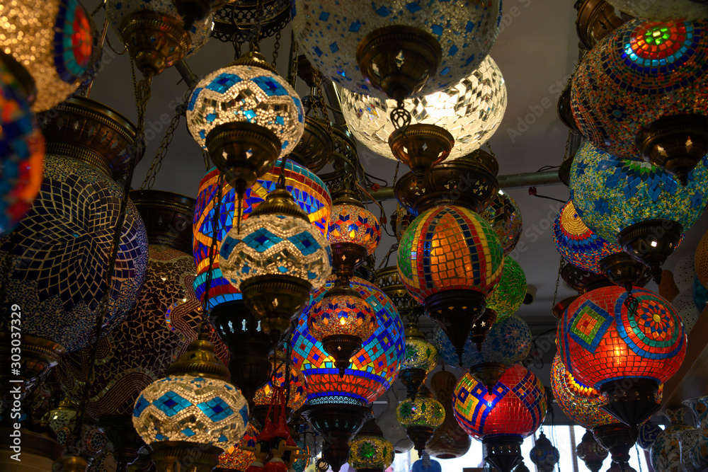 Colorful Moroccan mosaic glass swag lamps